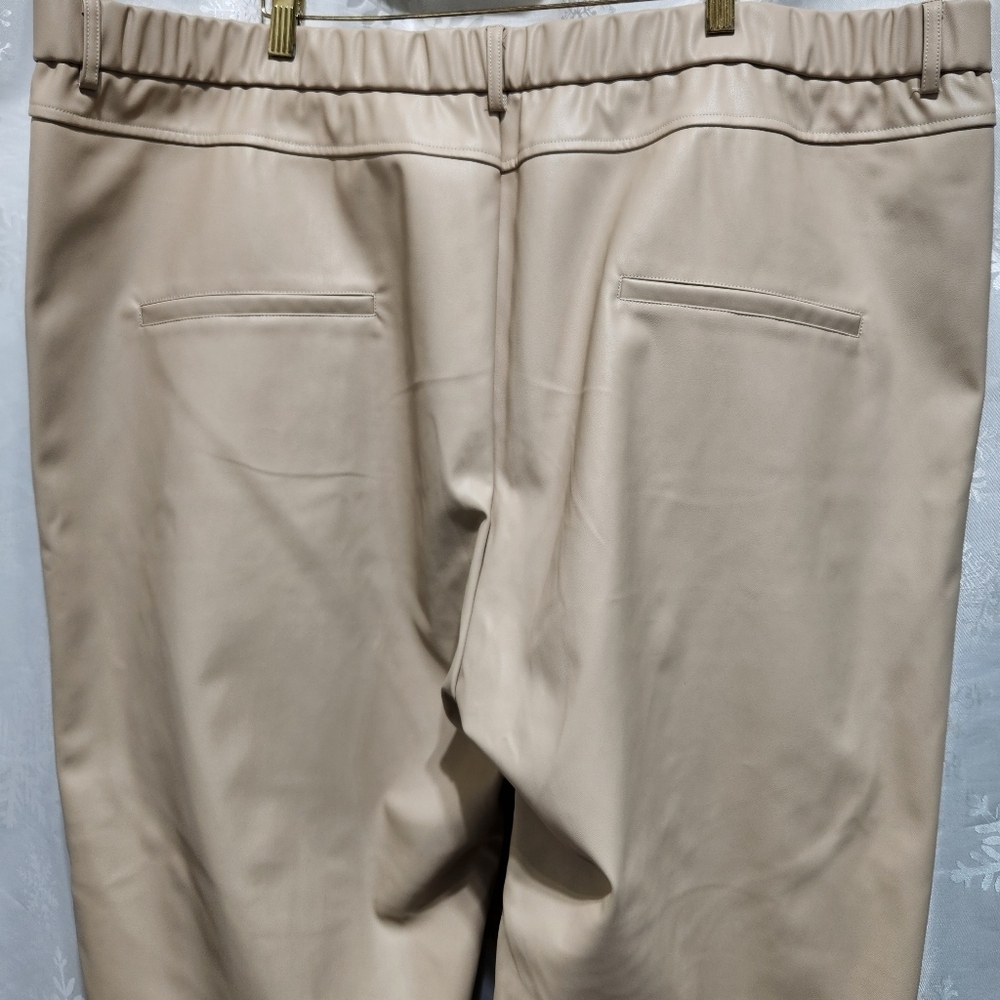 NEW Hilary MacMillan Vegan Faux Leather Tan-Stone Plus Size Trouser Pant (4X) - Picture 5 of 12